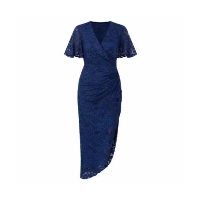 Girl In Mind Women's Blue Natasha Angel Sleeve Wrap Midi Dress In Navy