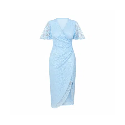 Girl In Mind Women's Blue Natasha Angel Sleeve Wrap Midi Dress In Sky