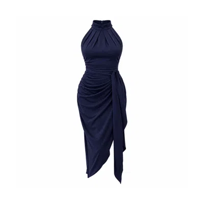 Girl In Mind Women's Blue Priya Tie Waist Halter Neck Midi Dress Navy In Purple