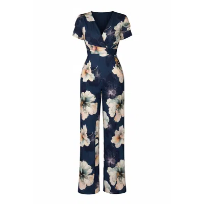 Girl In Mind Women's Bridget Twist Font Split Arm Jumpsuit Blue Floral