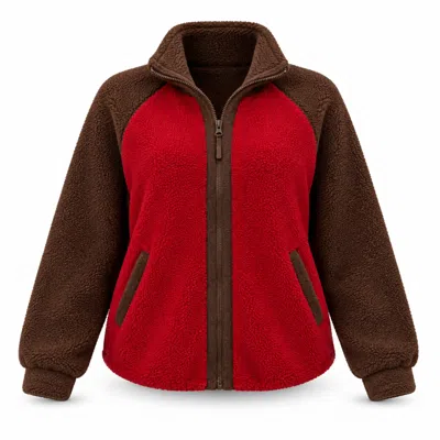 Girl In Mind Women's Brown Mimi Contrast Pocket Full Zip Fleece Red In Pink