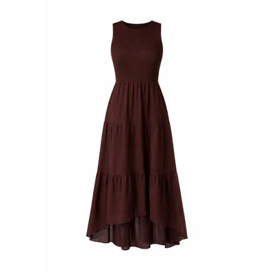 Girl In Mind Women's Calla Shirred Top Tiered Midi Dress Brown