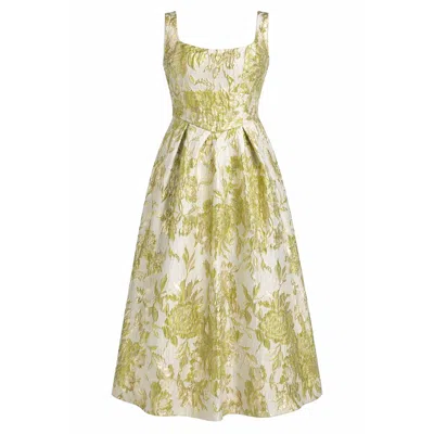 Girl In Mind Women's Camelia Sweetheart Neckline Midi Dress Green Floral