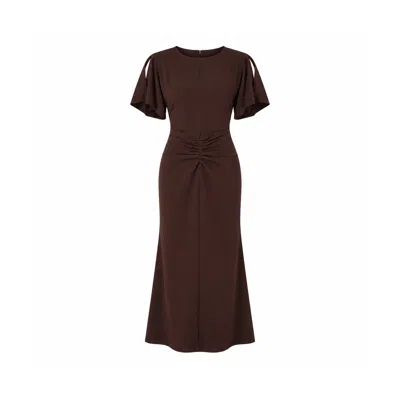 Girl In Mind Women's Cleo Ruched Detail Midi Dress In Brown