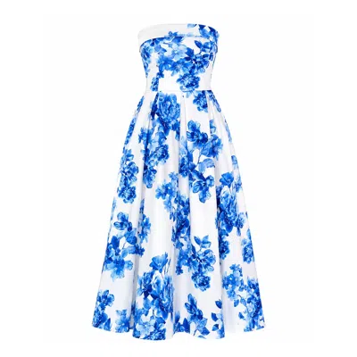 Girl In Mind Women's Danni Strapless Bandeau Midi Dress  Blue Floral