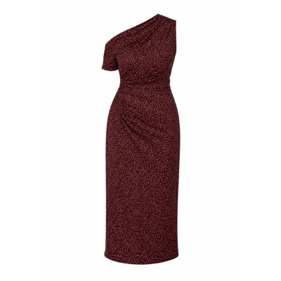 Girl In Mind Women's Donna Asymmetric Neckline Midi Dress Brown Spot