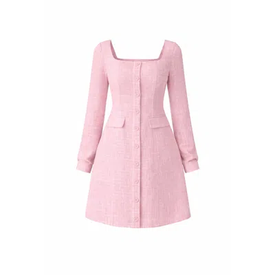 Girl In Mind Women's Flora Long Sleeve Tweed Mini Dress Pink