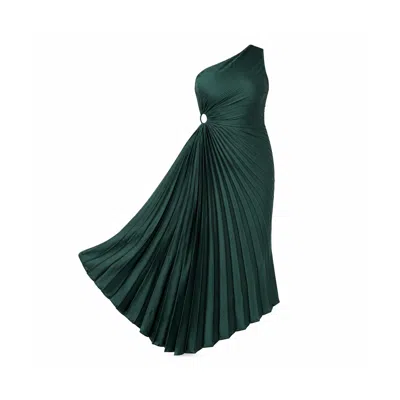 Girl In Mind Women's Green Aoife One Shoulder Pleated Midi Dress Emerald