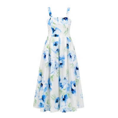 Girl In Mind Women's Heather Blue Floral Pleated Midi Dress