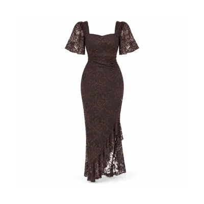 Girl In Mind Women's Heidi Brown Lace Ruched Midi Dress