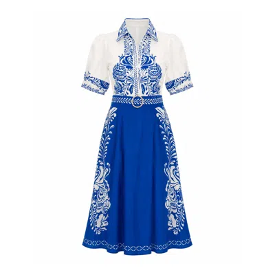 Girl In Mind Women's Holland Blue And White Paisley Print Midi Dress