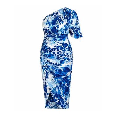 Girl In Mind Women's Ira One Shoulder Wrap Midi Dress Blue