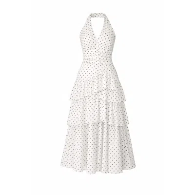 Girl In Mind Women's Iris Halterneck Layered Maxi Dress White Spot Print
