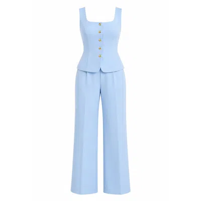 Girl In Mind Women's Jo Pleat Detail Tailored Trouser Sky Blue