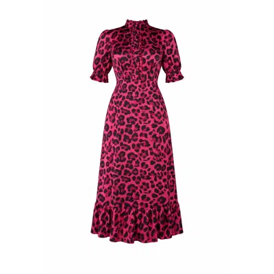 Girl In Mind Women's Kirsty Ruffle Hem Midi Dress Pink Leopard