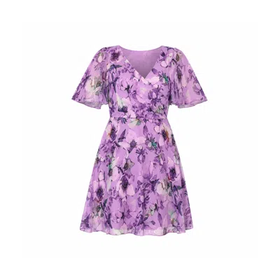 Girl In Mind Women's Kristie Floral Print V-neck  Mini Dress Purple