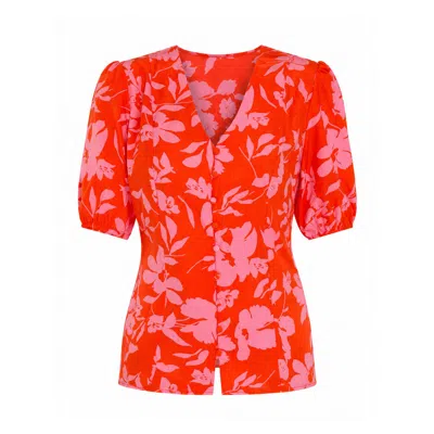 Girl In Mind Women's Mabel Orange & Pink Floral Blouse In Multi