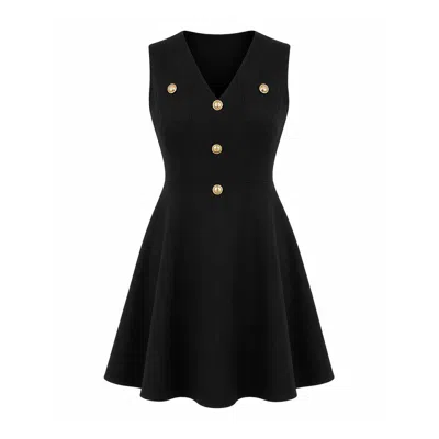 Girl In Mind Women's Mika Button Up Mini Skater Dress Black In Multi