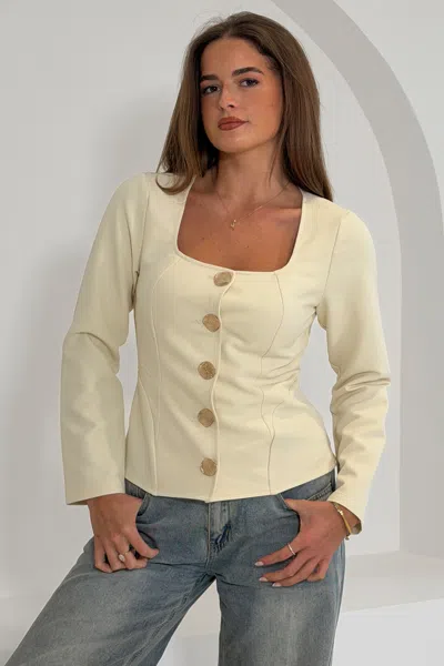 Girl In Mind Women's Neutrals Archer Square Neck Long Sleeve Jacket Cream In Yellow