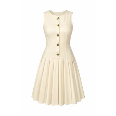 Girl In Mind Women's Penelope Tailored Pleated Mini Dress Cream In Yellow