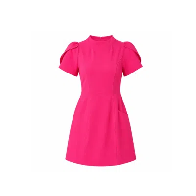 Girl In Mind Women's Pink Ami Tulip Sleeve High Neck Mini Dress Fushia In Multi