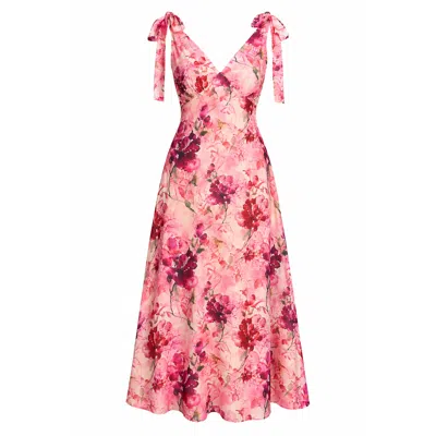Girl In Mind Women's Pink Beverly Floral Tie Shoulder Midi Dress
