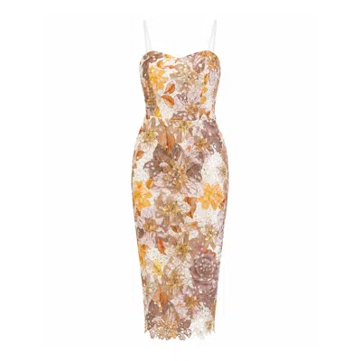 Girl In Mind Women's Poppy Brown Floral Lace Midi Dress