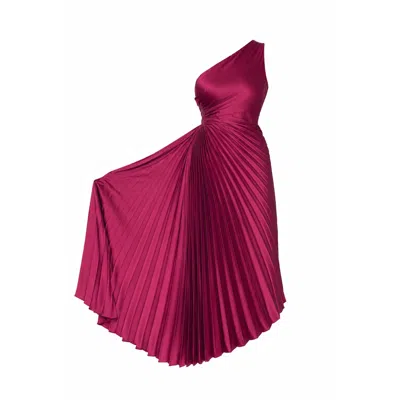 Girl In Mind Women's Red Aoife One Shoulder Pleated Midi Dress Berry In Pink