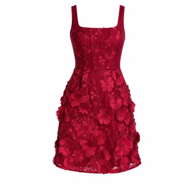 Girl In Mind Women's Red Celeste Floral Square Neck Mini Dress Berry