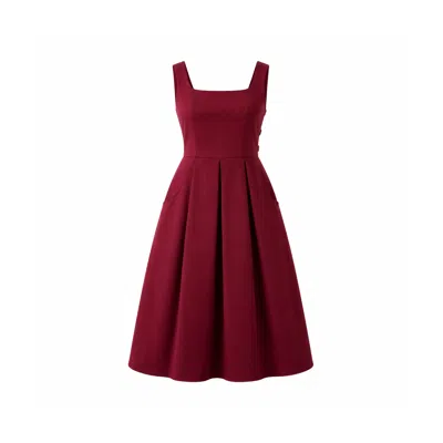 Girl In Mind Women's Red Erica Square Neck Pleated Midi Dress Berry