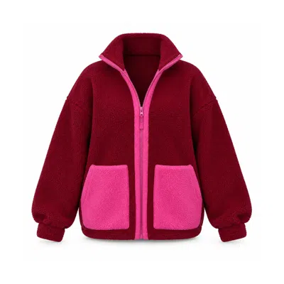 Girl In Mind Women's Red Mimi Contrast Pocket Full Zip Fleece Wine