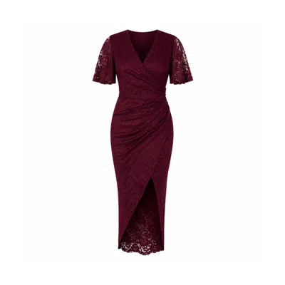 Girl In Mind Women's Red Natasha Angel Sleeve Wrap Midi Dress In Wine