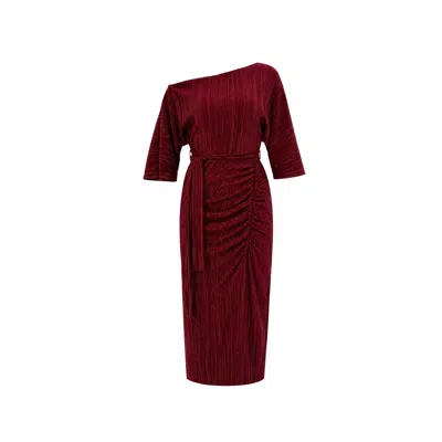 Girl In Mind Women's Red Vendy Off The Shoulder Ruched Detail Midi Dress Berry