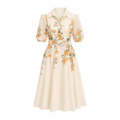 Girl In Mind Women's Renata Floral Boarder Print Print Midi Dress Cream In Neutral
