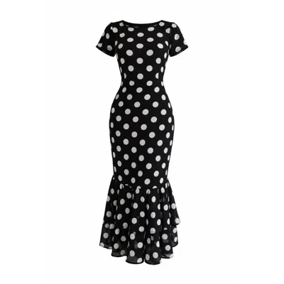 Girl In Mind Women's Roxy Boat Neck Frill Midi Black Spot