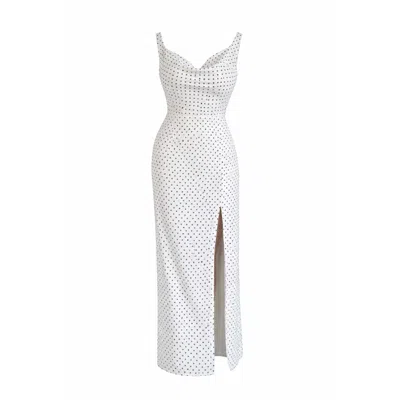 Girl In Mind Women's Senna Asymmetric Double Cowl Maxi Dress White Spot
