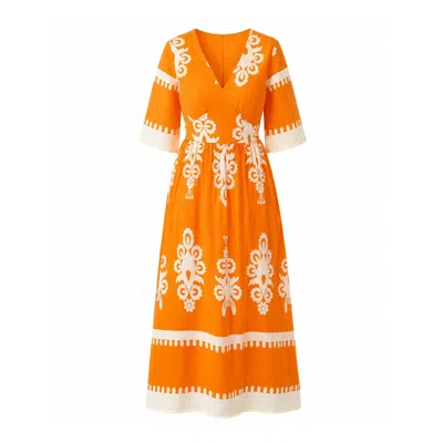 Girl In Mind Women's Suzanne Orange Boarder Midi Dress