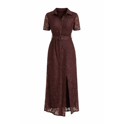 Girl In Mind Women's Tansy Short Sleeve Lace Shirt Dress Brown