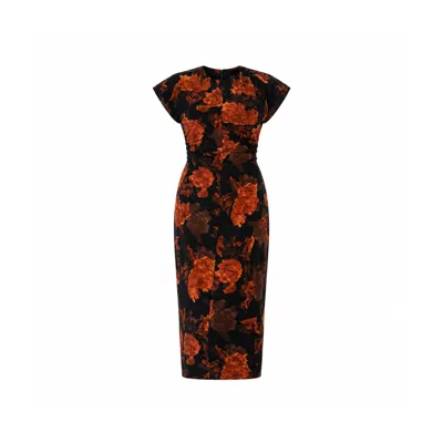 Girl In Mind Women's Terri Ruched Waist Short Sleeve Orange Midi Dress