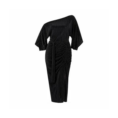 Girl In Mind Women's Vendy Off The Shoulder Ruched Detail Midi Dress Black