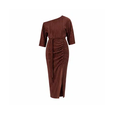Girl In Mind Women's Vendy Off The Shoulder Ruched Detail Midi Dress Brown