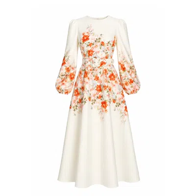 Girl In Mind Women's White Joelle Floral Long Sleeve Midi Dress
