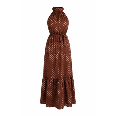 Girl In Mind Women's Zaynab Halterneck Tiered Maxi Dress Brown Spot