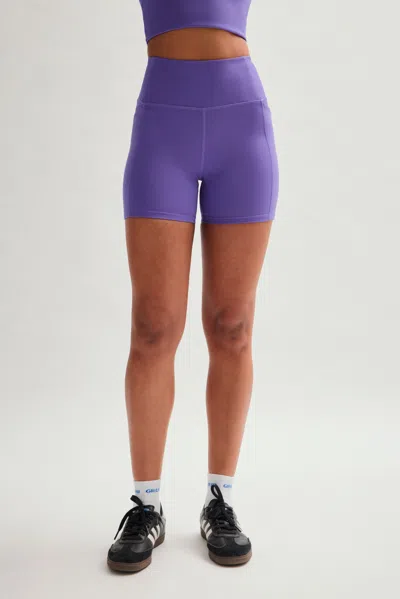 Girlfriend Collective Aurora Compressive Pocket Run Short In Blue