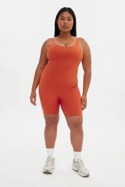 Girlfriend Collective Azalea Bike Unitard In Orange