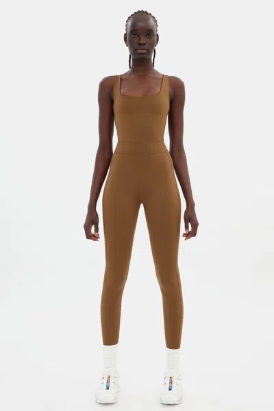 Girlfriend Collective Beachwood Luxe Paneled Unitard In Brown