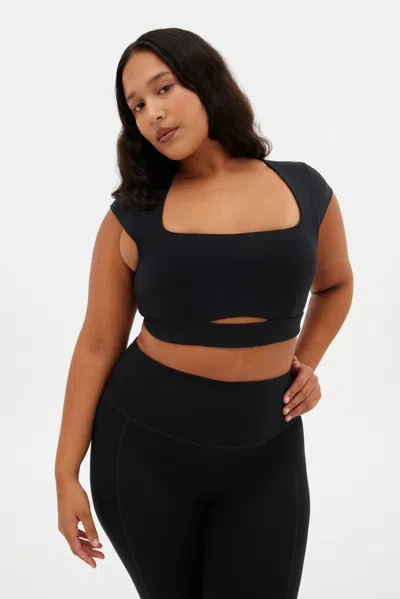 Girlfriend Collective Black Farrah Cap Sleeve Bra