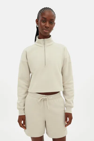 Girlfriend Collective Bone Vega Half-zip Sweatshirt In Neutral