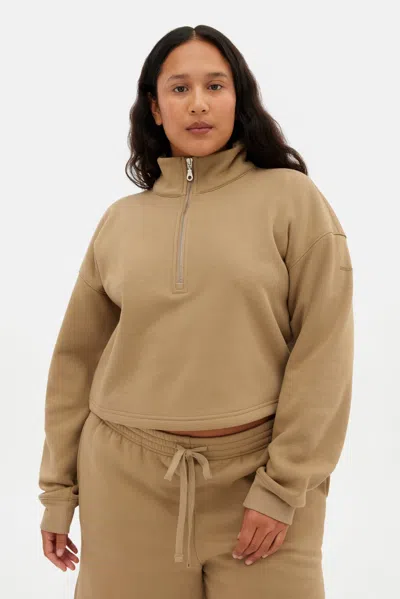 Girlfriend Collective Brulee Vega Half-zip Sweatshirt In Burgundy