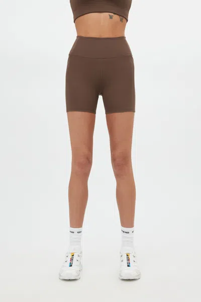 Girlfriend Collective Café Compressive Pocket Run Short In Brown